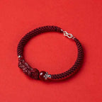 Fortune Jewel Handcrafted PiXiu Cinnabar Wealth Luck Braided Bracelet