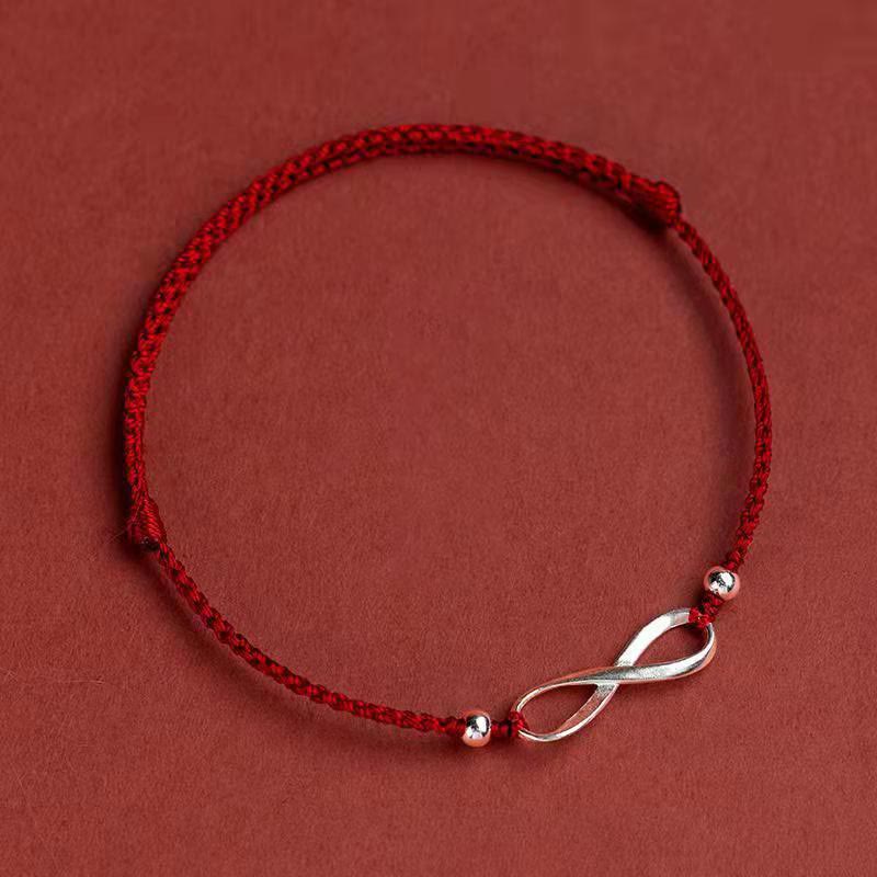 Fortune Jewel 925 Sterling Silver Endless Knot Protection Luck Red String Bracelet Anklet