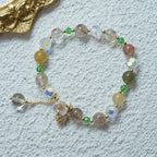 Fortune Jewel Strawberry Quartz Rutilated Quartz Fluorite Flower Healing Bracelet