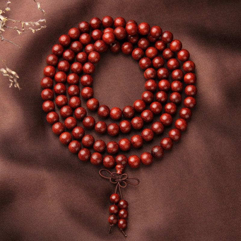 Fortune Jewel Tibetan Small Leaf Red Sandalwood 108 Beads Mala Meditation Bracelet