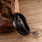 Fortune Jewel Leather Multi-Layer Titanium Steel Balance Braided Magnetic Buckle Bracelet