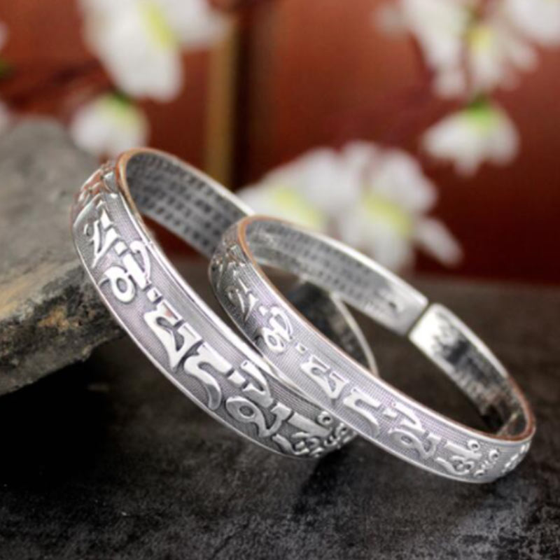 Fortune Jewel Tibetan Sanskrit White Copper Meditation Prayer Bracelet Bangle