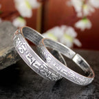 Fortune Jewel Tibetan Sanskrit White Copper Meditation Prayer Bracelet Bangle