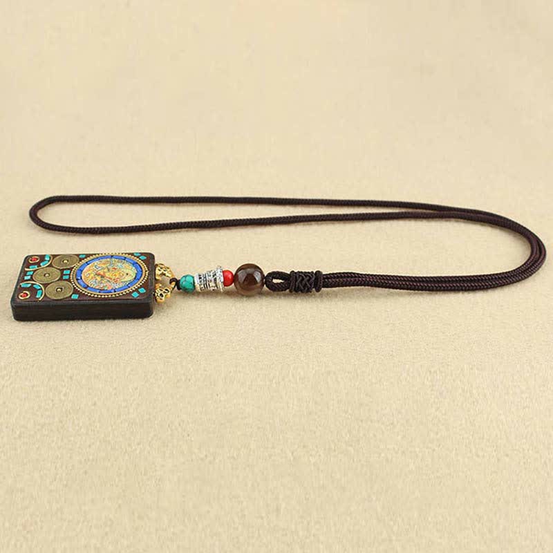 Fortune Jewel Tibet God of Wealth Thangka Ebony Peace Necklace Pendant