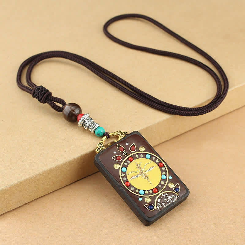 Fortune Jewel Tibet God of Wealth Thangka Ebony Peace Necklace Pendant