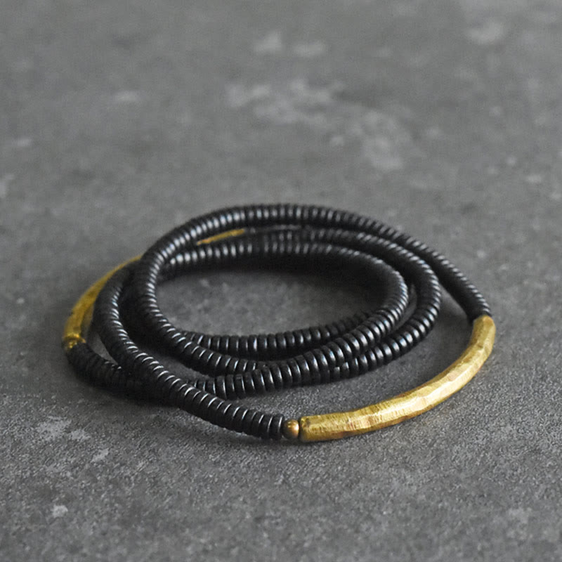 Fortune Jewel Ebony Wood Brass Copper Balance Multilayered Bracelet