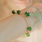 Fortune Jewel 14k Gold Plated Green Chalcedony Maple Leaf Courage Strength Bracelet