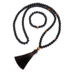 Fortune Jewel 108 Mala Beads Frosted Stone Tiger Eye Balance Bracelet Necklace Pendant