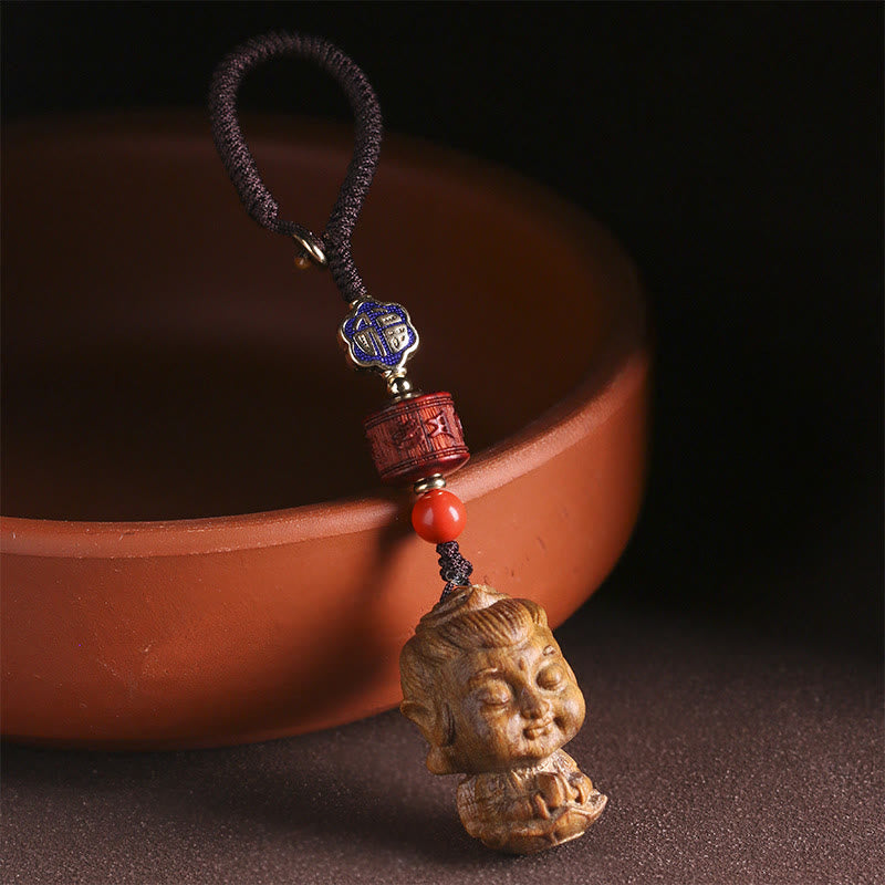 Buddha Stones Chinese Zodiac Natal Buddha Green Sandalwood Om Mani Padme Hum Peace Key Chain