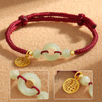 Fortune Jewel 925 Sterling Silver Hetian Jade Peace Buckle Fu Character Charm Abundance Bracelet