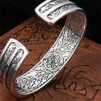 Fortune Jewel 925 Sterling Silver Vajra Dorje Engraved Spiritual Power Bracelet Bangle