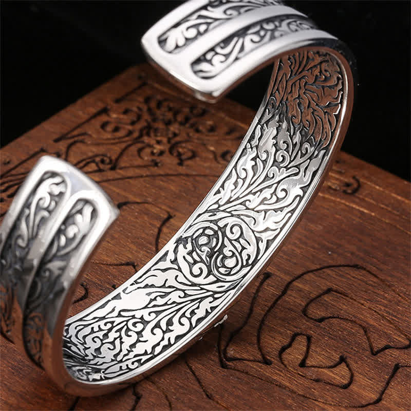 Fortune Jewel 925 Sterling Silver Vajra Dorje Engraved Spiritual Power Bracelet Bangle