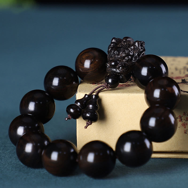 Fortune Jewel Rosewood Green Sandalwood Small Leaf Red Sandalwood Dragon Carved Protection Bracelet