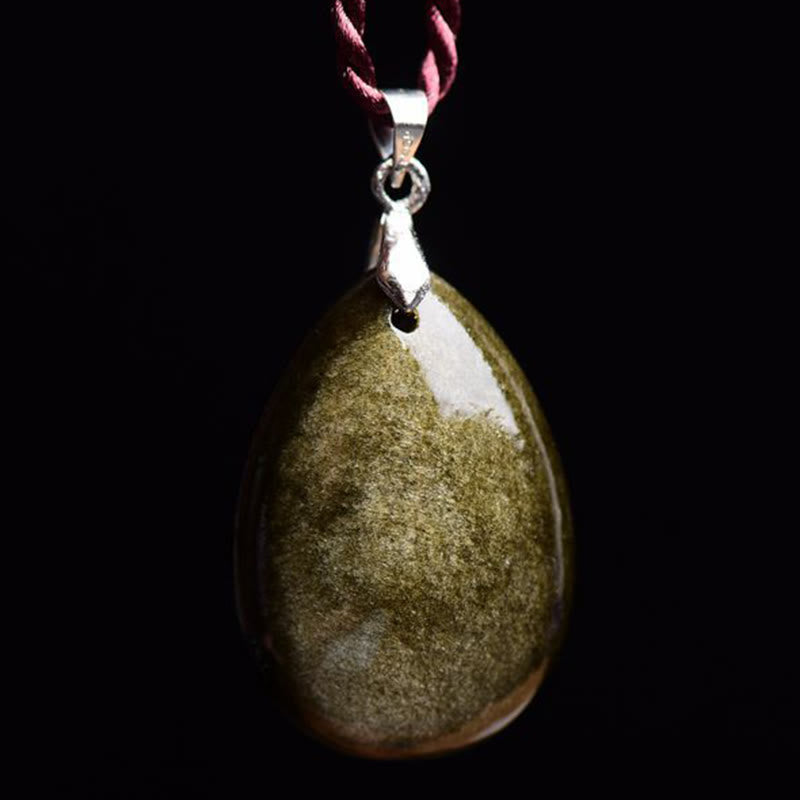 Fortune Jewel Gold Sheen Obsidian Black Obsidian Rainbow Obsidian Wealth Water Drop Necklace Pendant