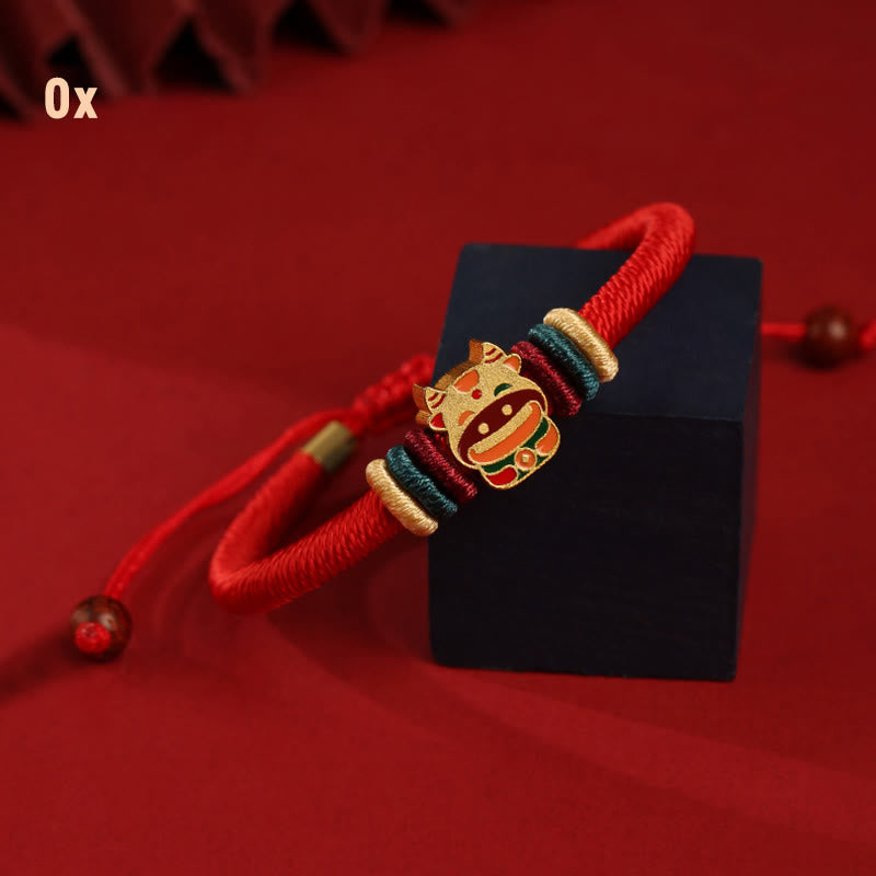 Fortune Jewel Handmade 925 Sterling Silver Year of the Dragon Cute Chinese Zodiac Luck Braided Red Bracelet