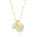 Fortune Jewel Natural Hetian White Jade Luck Money Bag Necklace Pendant