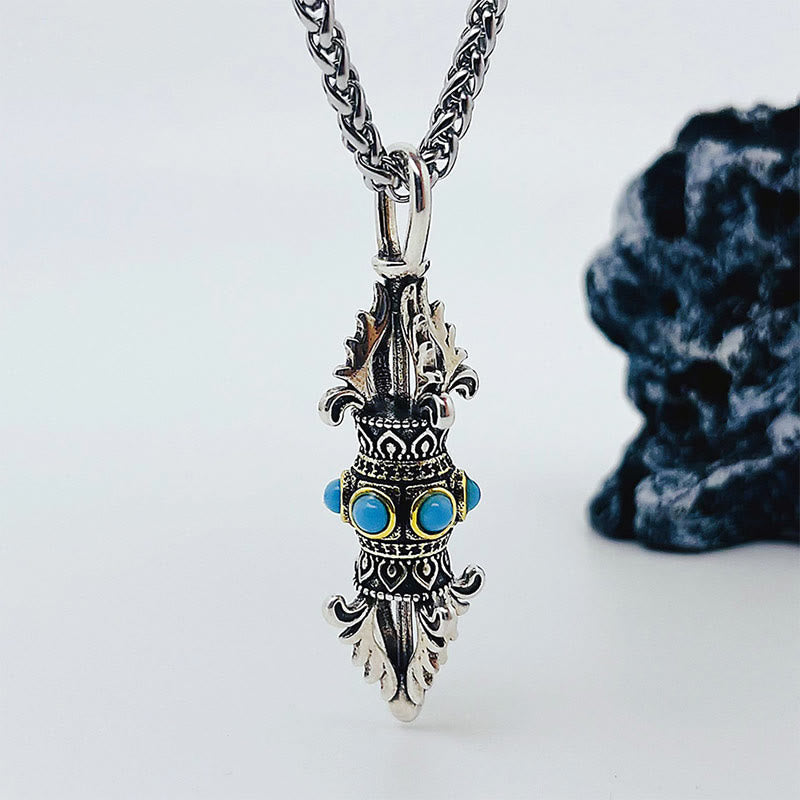 Fortune Jewel Tibet Vajra Dorje Pattern Copper Luck Wealth Metal Necklace Pendant