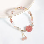 Fortune Jewel Natural Strawberry Quartz Cat Paw Claw Colorful Rutilated Quartz Moonstone Love Bracelet