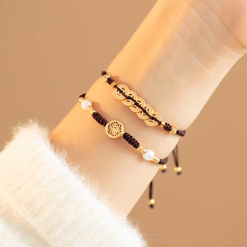 Fortune Jewel Copper Coin Fortune Tree Luck Strength Braided Bracelet