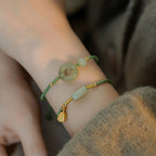 Fortune Jewel Lotus Jade Peace Buckle Bead Luck Happiness Charm String Bracelet