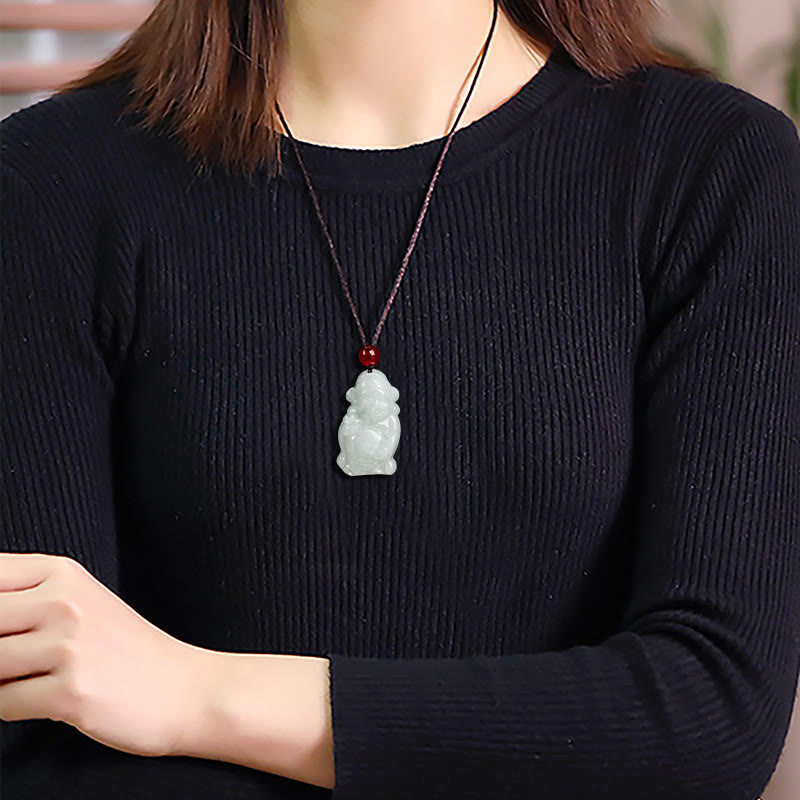 Fortune Jewel Natural Jade Chinese God of Wealth Caishen Ingot Luck Necklace Pendant