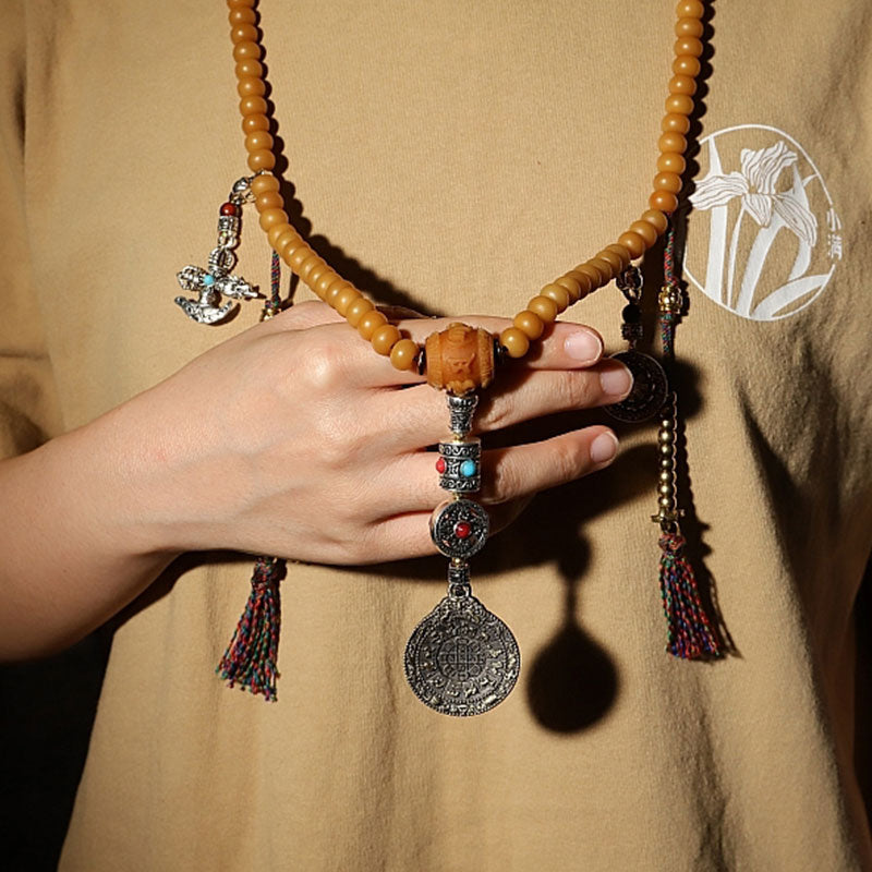 Fortune Jewel Tibet 108 Mala Beads Bodhi Seed Bagua Vajra Wealth Bracelet