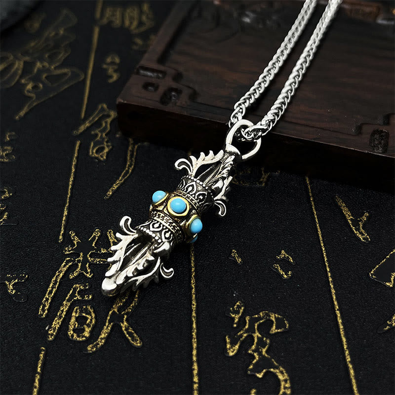 Fortune Jewel Tibet Vajra Dorje Pattern Copper Luck Wealth Metal Necklace Pendant