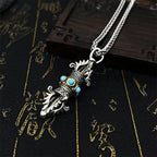 Fortune Jewel Tibet Vajra Dorje Pattern Copper Luck Wealth Metal Necklace Pendant