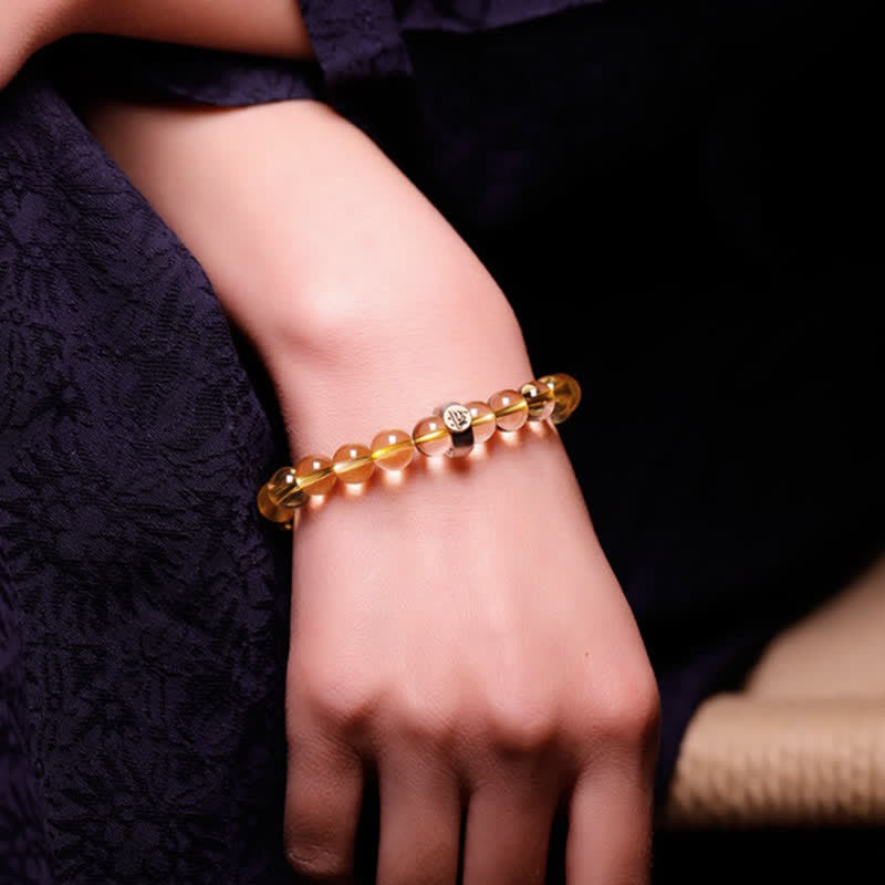 Fortune Jewel 925 Sterling Silver Chinese Zodiac Natal Buddha Citrine Protection Bracelet