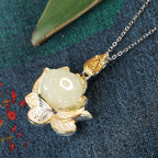 Fortune Jewel White Jade Lotus Flower Happiness Necklace Fortune Jewel