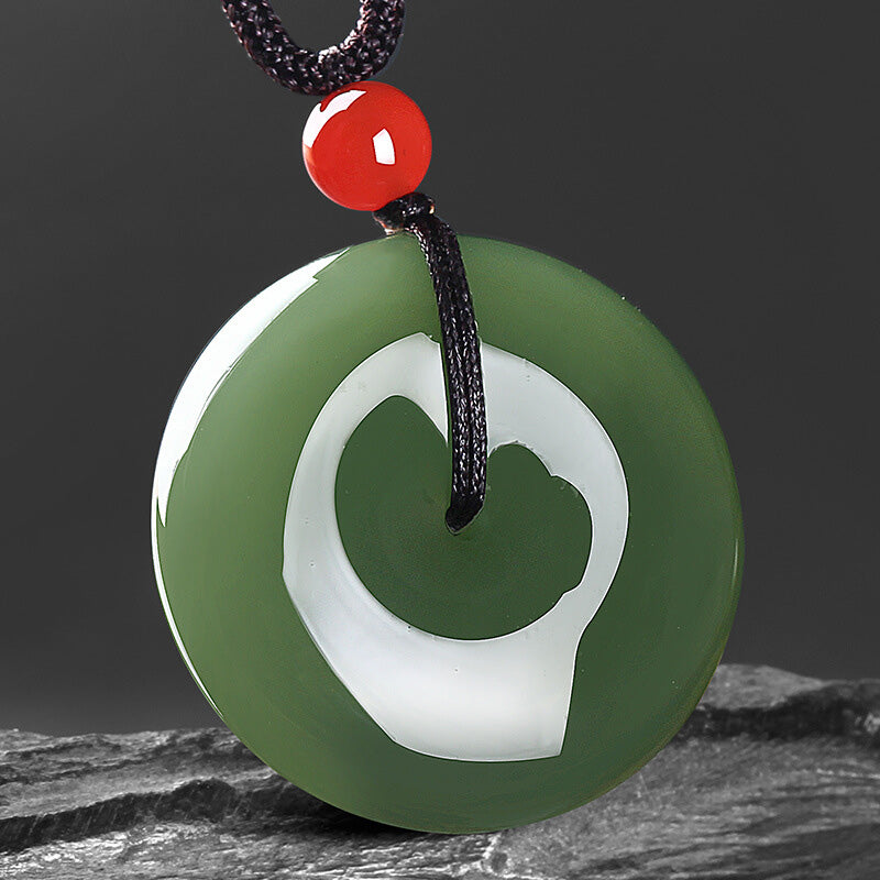 Fortune Jewel Natural Round Jade Peace Buckle Prosperity Necklace String Pendant