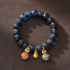 Fortune Jewel Gold Swallowing Beast Luck Charm Blue Liuli Glass Bead Fortune Bracelet