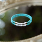 Fortune Jewel 925 Sterling Silver Natural Turquoise Pearl Beaded Bracelet