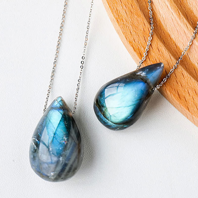 Fortune Jewel Labradorite Water Drop Support Healing Necklace Pendant