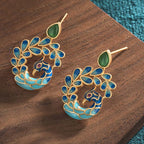 Fortune Jewel Natural White Peacock Green Agate Fortune Earrings
