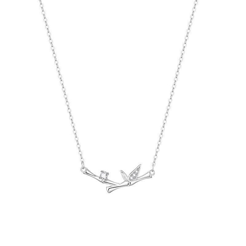 Fortune Jewel Bamboo Leaf Design Copper Zircon Wealth Necklace Pendant