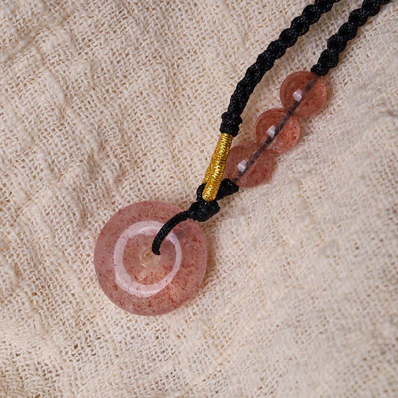 Fortune Jewel Strawberry Quartz Chalcedony Peace Buckle Healing Necklace Pendant