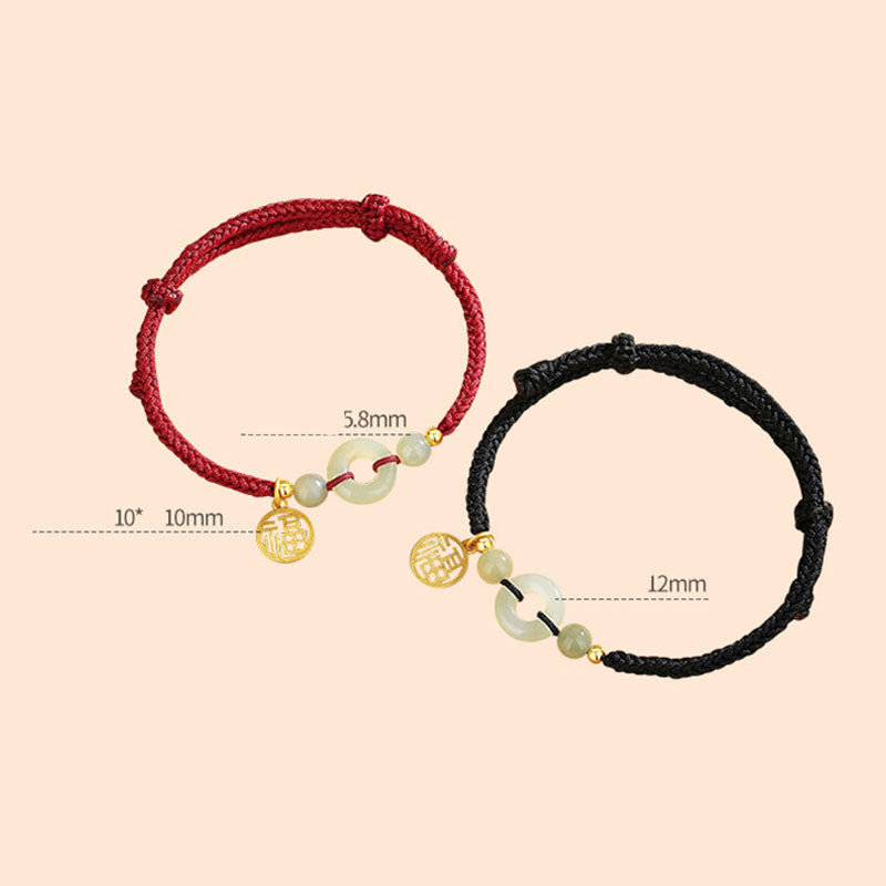 Fortune Jewel 925 Sterling Silver Hetian Jade Peace Buckle Fu Character Charm Abundance Bracelet