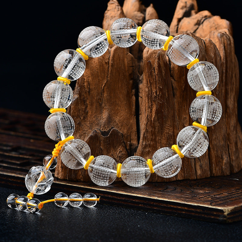 Fortune Jewel Tibet White Crystal Half Demon Half Buddha Heart Sutra Lotus Healing Bracelet