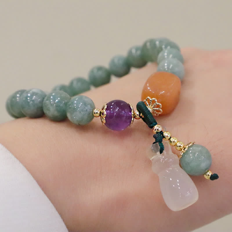 Fortune Jewel Cyan Jade Lotus Pumpkin Wish Peace Buckle Amethyst Crystal Healing Bracelet