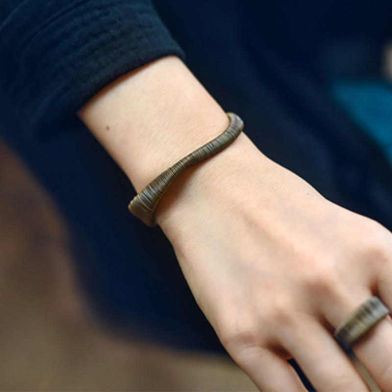 Fortune Jewel Simple Design Wrapped Brass Copper Luck Wealth Adjustable Cuff Bracelet