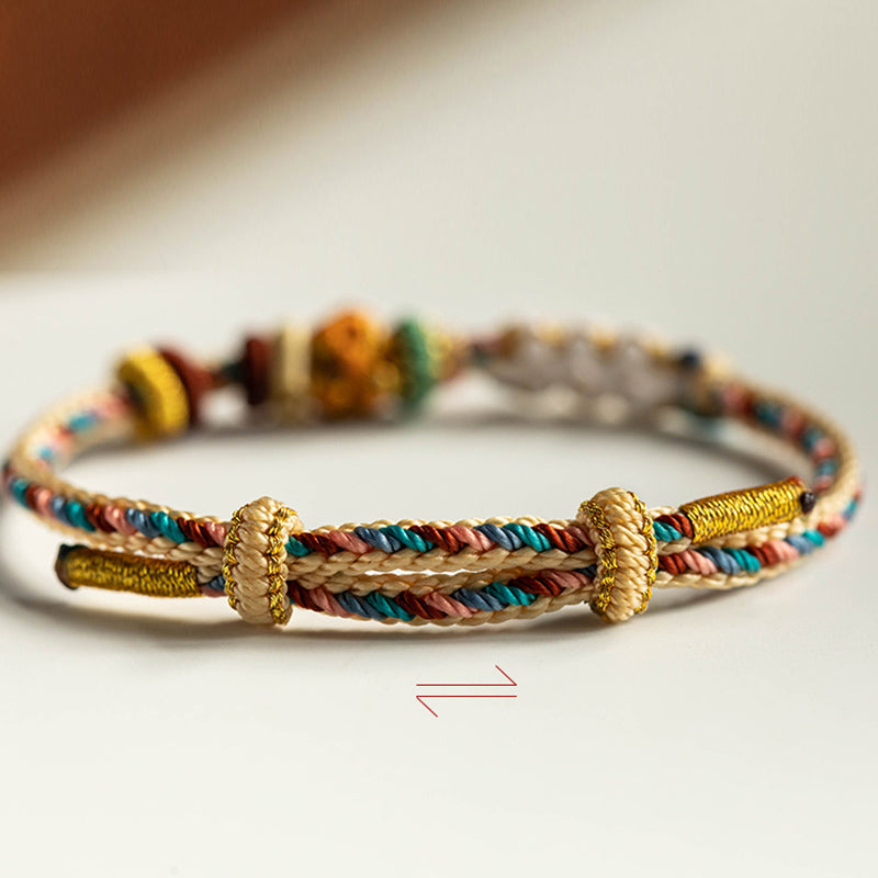 Fortune Jewel Handmade Dunhuang Color Peach Blossom Pattern Braid String Bracelet