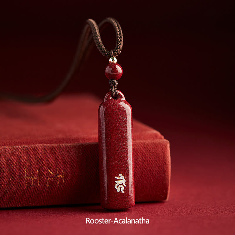 Fortune Jewel Chinese Zodiac Natal Buddha Cinnabar Amulet Protection String Necklace Pendant
