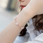 Fortune Jewel Pink Crystal Four Leaf Clover Love Chain Bracelet
