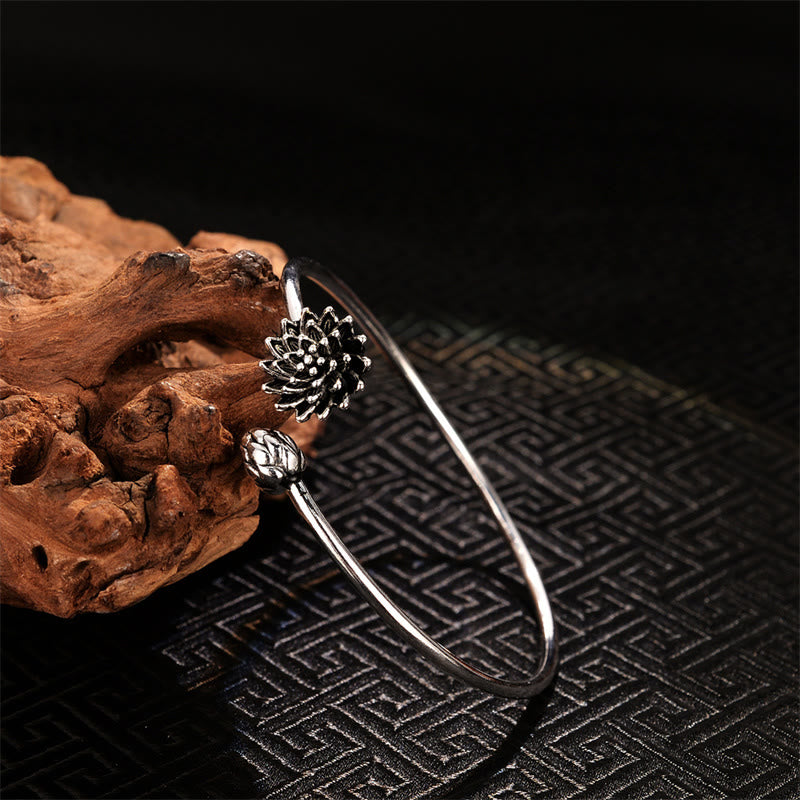 Fortune Jewel Retro Lotus White Copper Enlightenment Bracelet Bangle