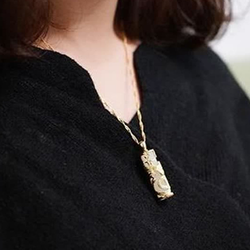 Fortune Jewel Jade Dragon Phoenix Copper Blessing Harmony Necklace Pendant Fortune Jewel