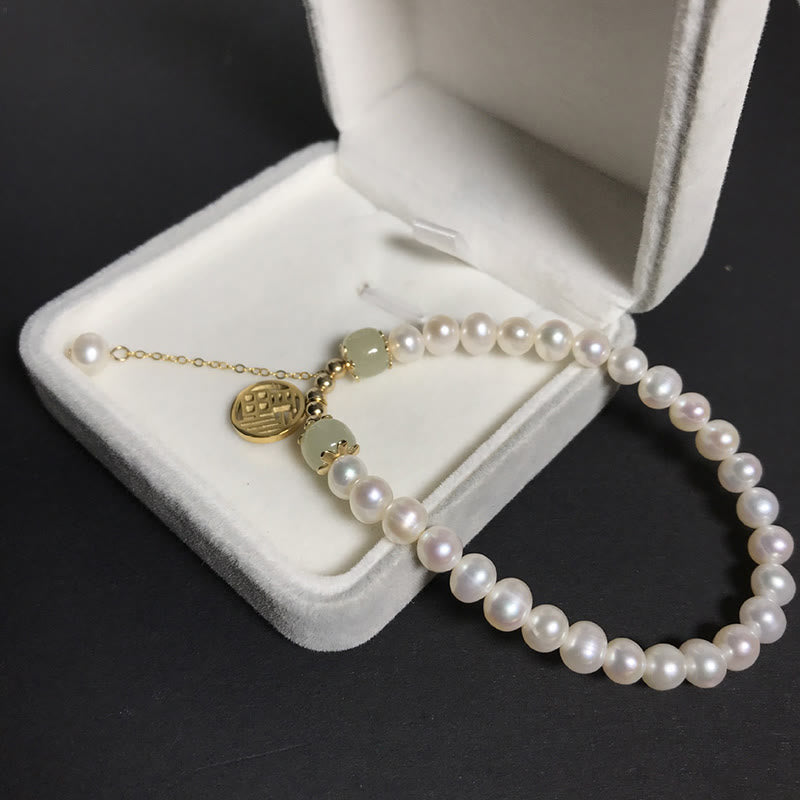 Fortune Jewel Natural Pearl Hetian Jade Happiness Wisdom Bead Bracelet