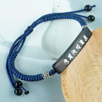 Fortune Jewel Buddhism Six True Words Wood Ebony Wood Silver Inlaid Protection Bracelet