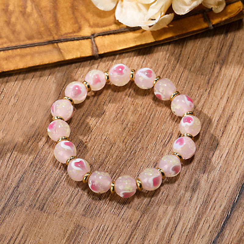 Fortune Jewel Gold Swallowing Beast Family Charm Luminous Pink Love Heart Fluorescent Liuli Glass Bead Blessings Bracelet
