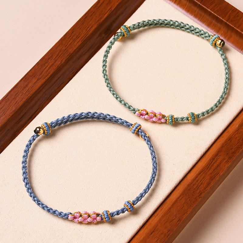 Fortune Jewel Handmade Peach Blossom Protection Braided Rope Bracelet